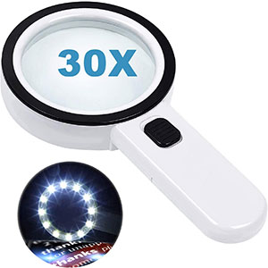 Nazano Magnifying Glass with Lights, 30X Double Glass Lens